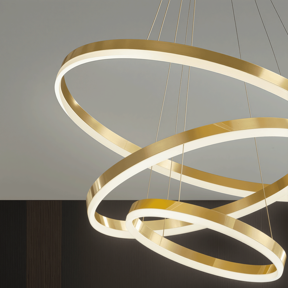 Suspended LED chandelier with remote control ELIZABETH, 85W, 3 Circles, Cold/Warm/Neutral light, Dimmable, Shiny Gold, Height Adjustable LED Chandeliers with Remote Control Default Title Alessandro Design
