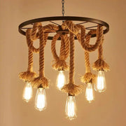 Wheel Chandelier, 6 x E27, Brown, Metal / String Chandelier Vintage Default Title Alessandro Design