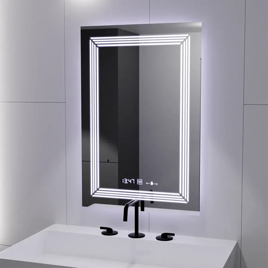 Rectangular LED Mirror, 60x80cm, Venezia Marcello MotionGlow Sensor, Defog System, Clock & Thermometer, Dimmable, Warm Neutral Cold Light 3000K/4000K/6000K Marcello Mirrors Default Title Alessandro Design