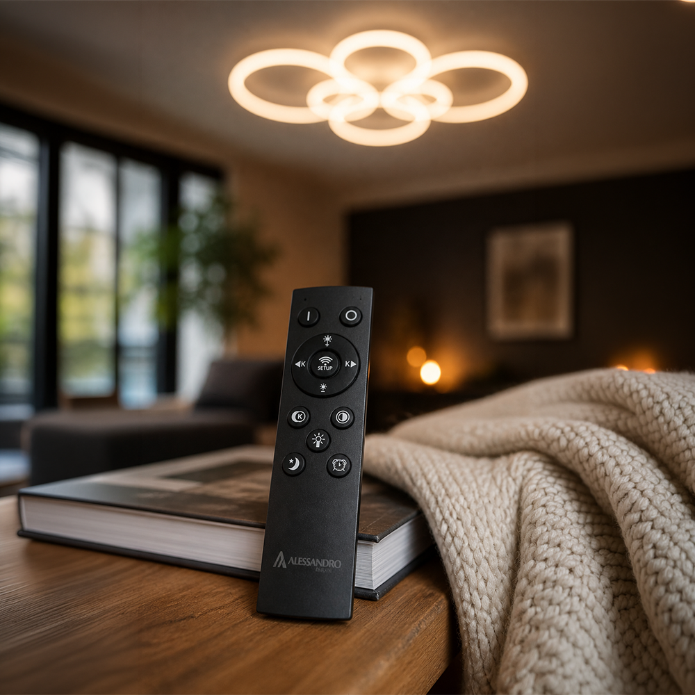 LED chandelier with remote control BETTY 82W, 6 Circles, Cold/Warm/Neutral light, Dimmable, White LED chandelier with remote control Default Title Alessandro Design