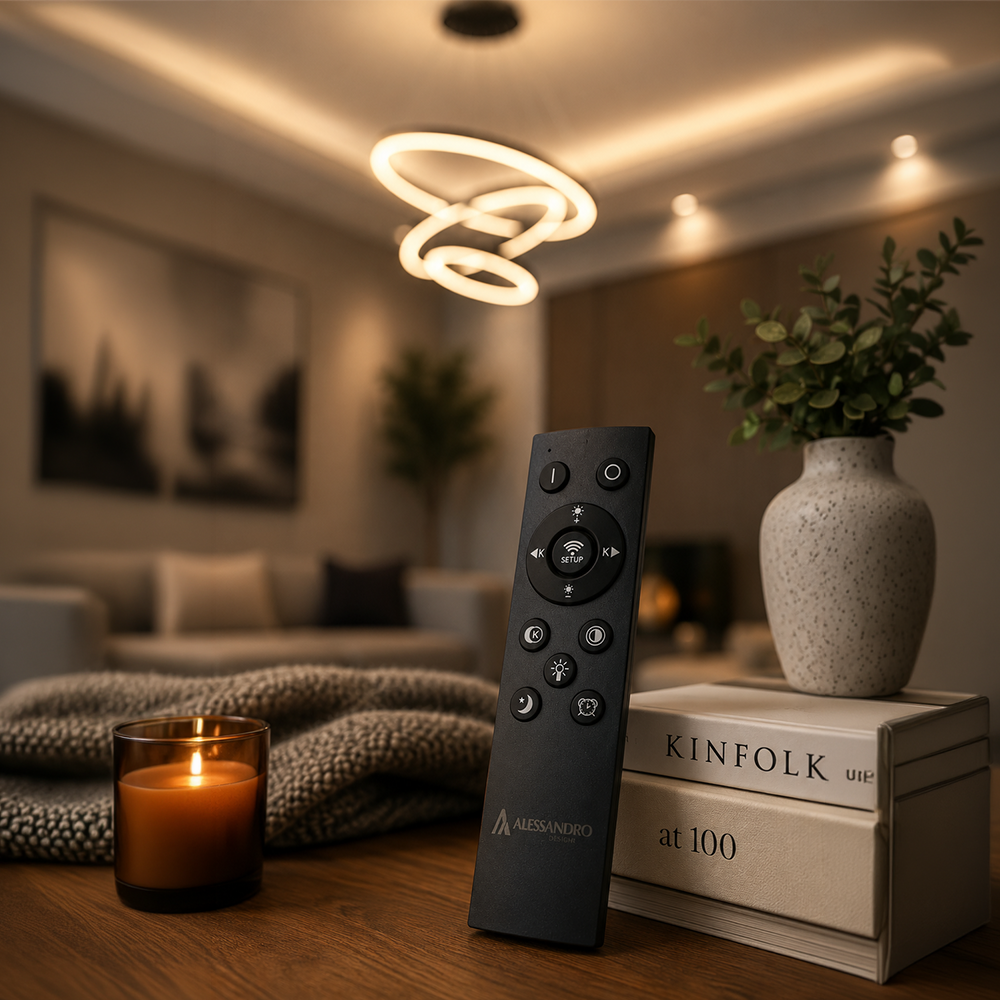 Suspended LED chandelier with remote control CASIANA 85W, 3 Circles, Cold/Warm/Neutral light, Dimmable, Black, Height Adjustable LED Chandeliers with Remote Control Default Title Alessandro Design