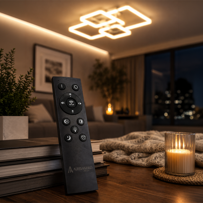LED chandelier with remote control ELLA 67W, 4 Squares, Cold/Warm/Neutral light, Dimmable, White LED chandelier with remote control Default Title Alessandro Design