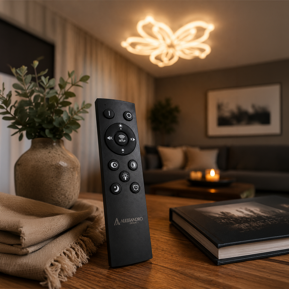 LED chandelier with remote control LILY 86W, 5 Elements, Cold/Warm/Neutral light, Dimmable, White LED chandelier with remote control Default Title Alessandro Design
