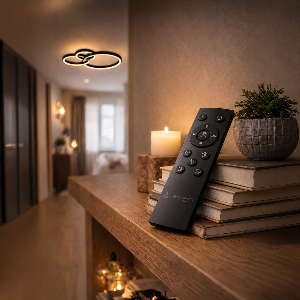 LED Chandelier with remote control RINOVA 66W, 2 Circles, Cold/Warm/Neutral light, Dimmable, Black LED Chandeliers with Remote Control Default Title Alessandro Design