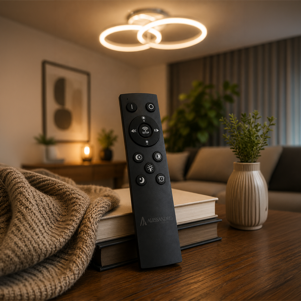 LED chandelier with remote control BETTY 27W, 2 Circles, Cold/Warm/Neutral light, Dimmable, White LED chandelier with remote control Default Title Alessandro Design
