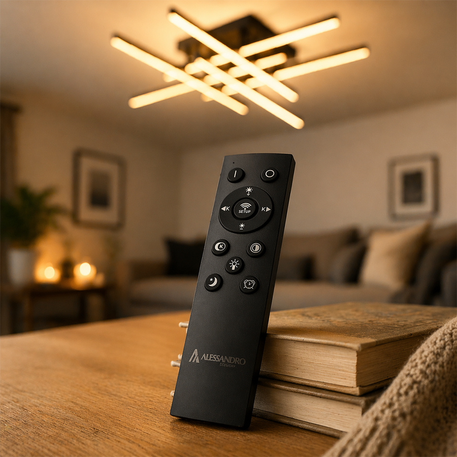 LED Chandelier with Remote Control LINEX, 81W, 6 Elements, Linear, Cold/Warm/Neutral light, Dimmable, Black LED Chandeliers with Remote Control Default Title Alessandro Design
