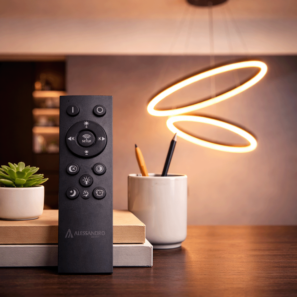 Suspended LED Chandelier with Remote Control CASIANA 40W, 2 Circles, Cold/Warm/Neutral Light 3000K/4000K/6000K, Dimmable, Black, Adjustable Height, Metal and Acrylic LED Chandeliers with Remote Control Default Title Alessandro Design