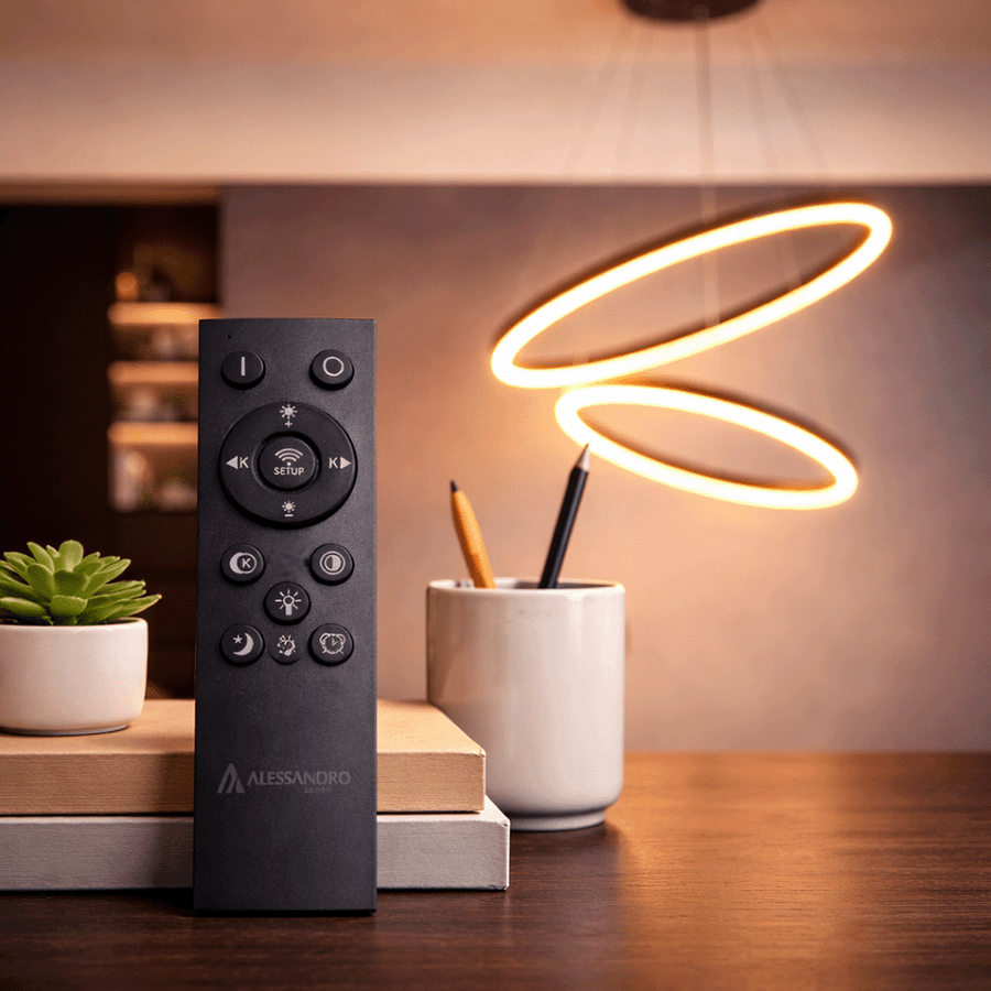 Suspended LED Chandelier with Remote Control CASIANA 40W, 2 Circles, Cold/Warm/Neutral Light 3000K/4000K/6000K, Dimmable, Black, Adjustable Height, Metal and Acrylic LED Chandeliers with Remote Control Default Title Alessandro Design