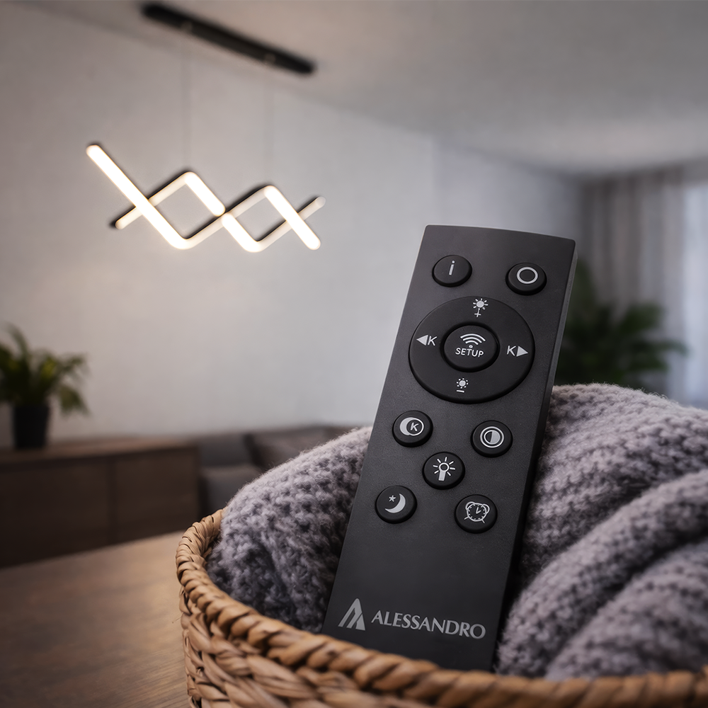 Suspended LED chandelier with remote control ZIGZAG 27W, Cold/Warm/Neutral light, Dimmable, Black, Height Adjustable LED Chandeliers with Remote Control Default Title Alessandro Design