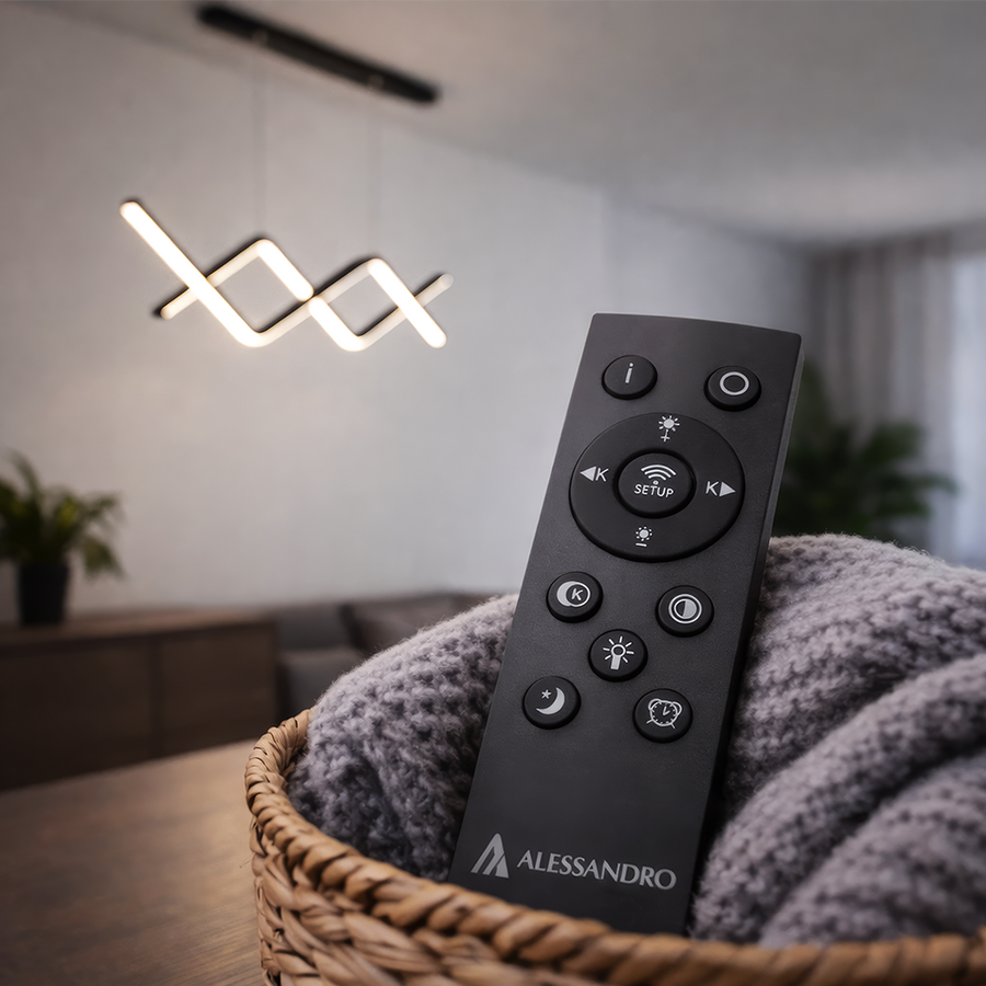 Suspended LED chandelier with remote control ZIGZAG 27W, Cold/Warm/Neutral light, Dimmable, Black, Height Adjustable LED Chandeliers with Remote Control Default Title Alessandro Design