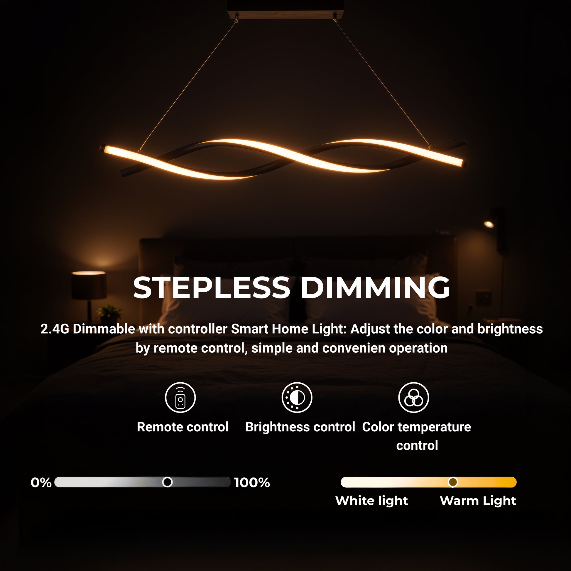 Suspended LED Chandelier with Remote Control, FLUX, 27W, 116cm, Cold/Warm/Neutral Light 3000K/4000K/6000K, Dimmable, Black, Adjustable Height, Metal and Silicone Modern Chandeliers Default Title Alessandro Design