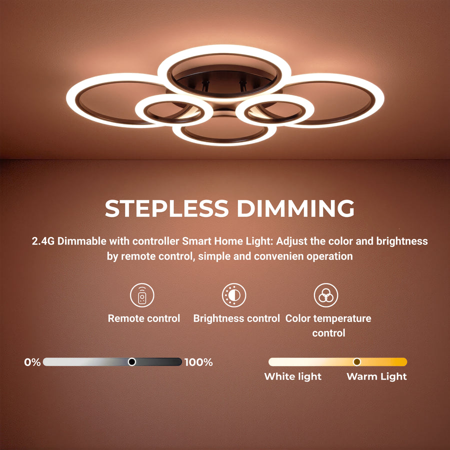 LED Chandelier with Remote Control BETTY 82W, 6 Circles, Cold/Warm/Neutral Light, Dimmable, Black LED Chandeliers with Remote Control Default Title Alessandro Design