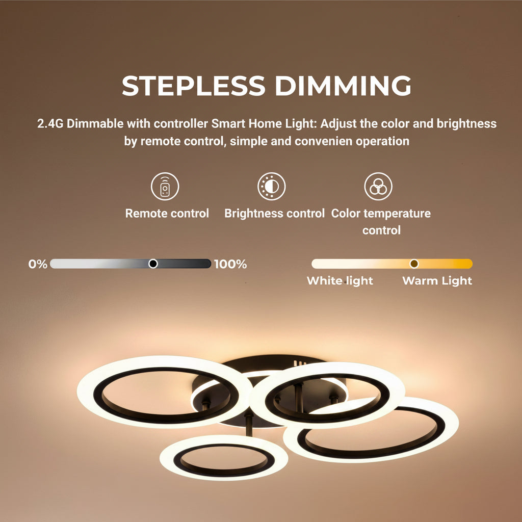 LED Chandelier with remote control BETTY 41W, 4 Circles, Cold/Warm/Neutral/RGB light, Dimmable, Black LED Chandeliers with Remote Control Default Title Alessandro Design