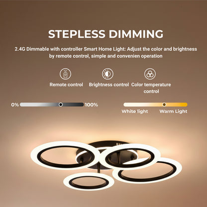 LED Chandelier with remote control BETTY 41W, 4 Circles, Cold/Warm/Neutral/RGB light, Dimmable, Black LED Chandeliers with Remote Control Default Title Alessandro Design