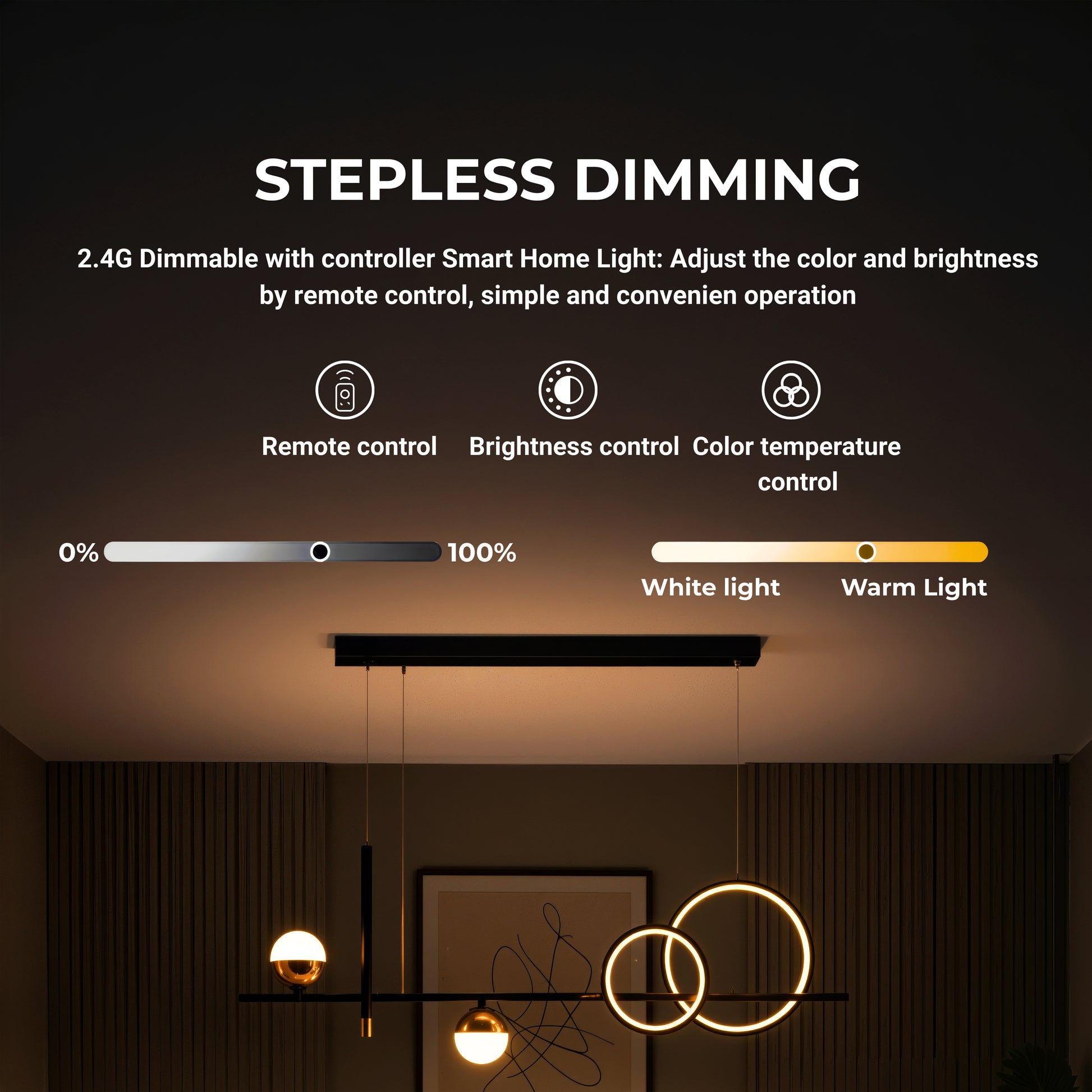 Suspended LED chandelier with remote control DAMARA 44W, Cold/Warm/Neutral light, Dimmable, Black, Height Adjustable LED Chandeliers with Remote Control Default Title Alessandro Design