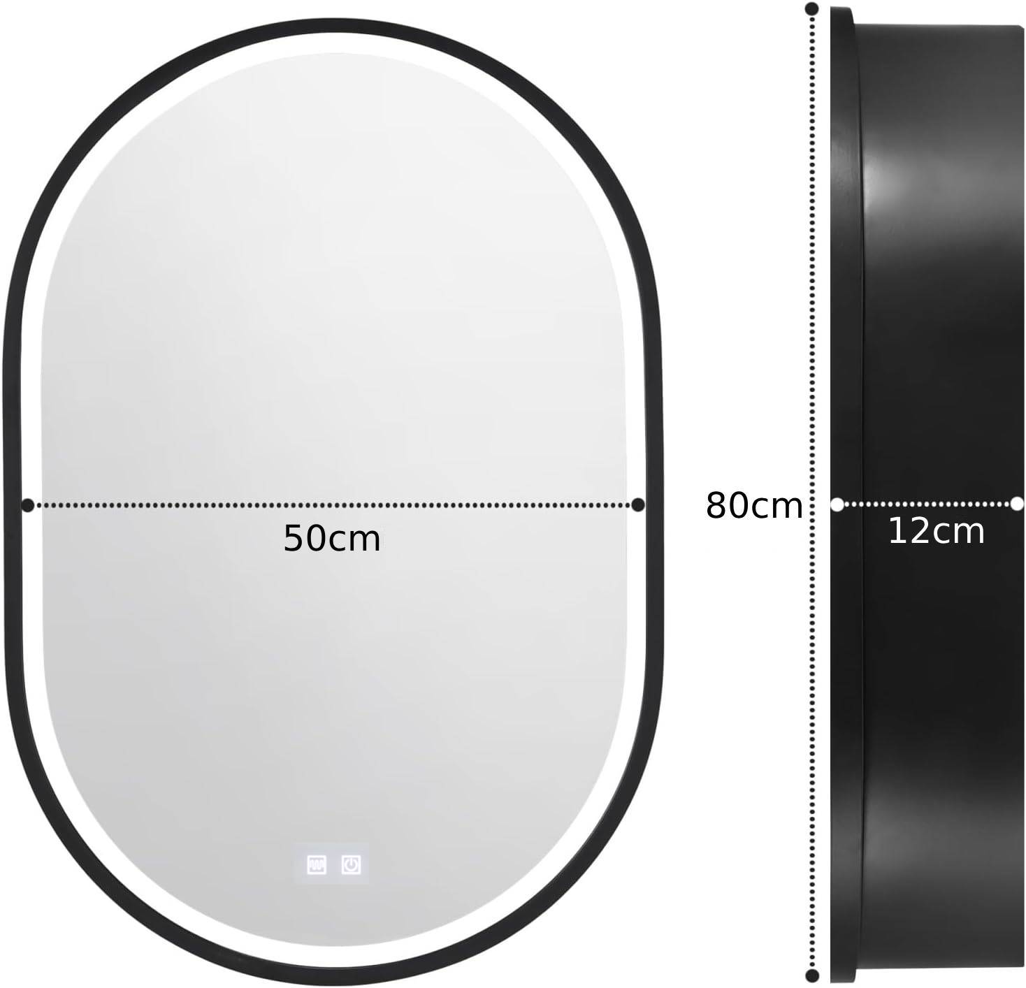 Oglinda LED cu Dulap, Ovala, 50x80cm, Dezaburire, Lumina Rece/Calda/Neutra, Rama Neagra, Spatiu de Depozitare Oglinzi Dulap Default Title Alessandro Design