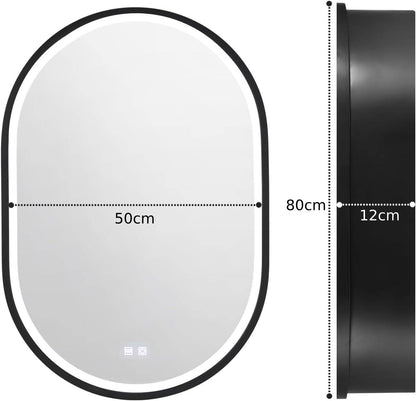 Oglinda LED cu Dulap, Ovala, 50x80cm, Dezaburire, Lumina Rece/Calda/Neutra, Rama Neagra, Spatiu de Depozitare Oglinzi Dulap Default Title Alessandro Design