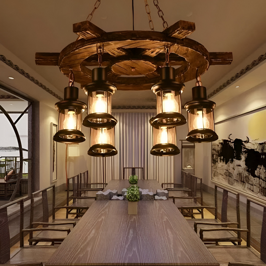 Lustra Vintage LV592/6BK, 6xE27, Rustic Barn, Sfoara si Metal, 70cm, Maro Lustre Vintage Default Title Alessandro Design