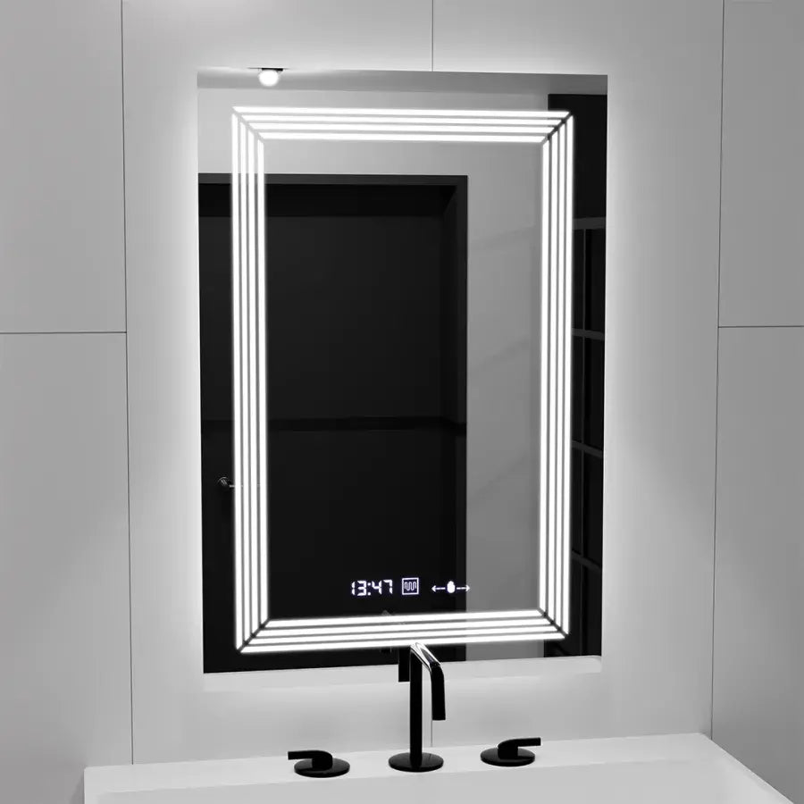 Rectangular LED Mirror, 60x80cm, Venezia Marcello MotionGlow Sensor, Defog System, Clock & Thermometer, Dimmable, Warm Neutral Cold Light 3000K/4000K/6000K Marcello Mirrors Default Title Alessandro Design
