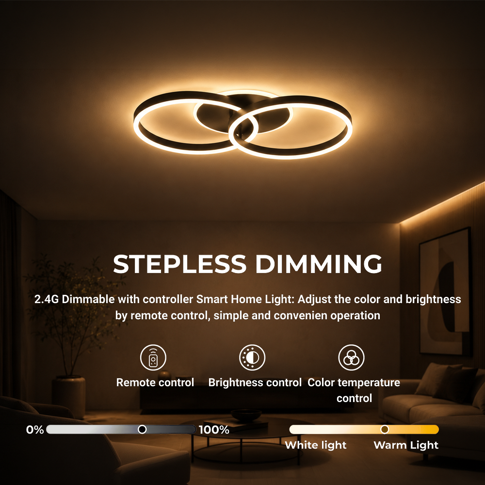 LED Chandelier with remote control RIGA LILITH 34W, 2 Circles, Cold/Warm/Neutral light, Dimmable, Black LED Chandeliers with Remote Control Default Title Alessandro Design