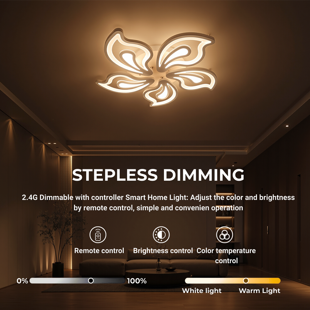 LED chandelier with remote control GLORIOSA 95W, 5 Petals, Cold/Warm/Neutral light, Dimmable, White LED chandelier with remote control Default Title Alessandro Design