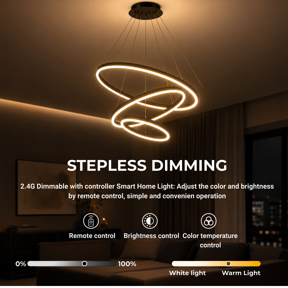 Suspended LED chandelier with remote control CASIANA 85W, 3 Circles, Cold/Warm/Neutral light, Dimmable, Black, Height Adjustable LED Chandeliers with Remote Control Default Title Alessandro Design
