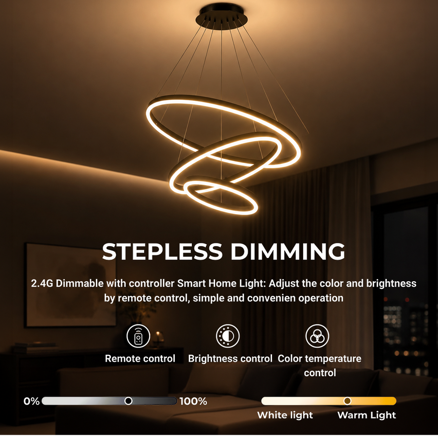 Suspended LED chandelier with remote control CASIANA 85W, 3 Circles, Cold/Warm/Neutral light, Dimmable, Black, Height Adjustable LED Chandeliers with Remote Control Default Title Alessandro Design