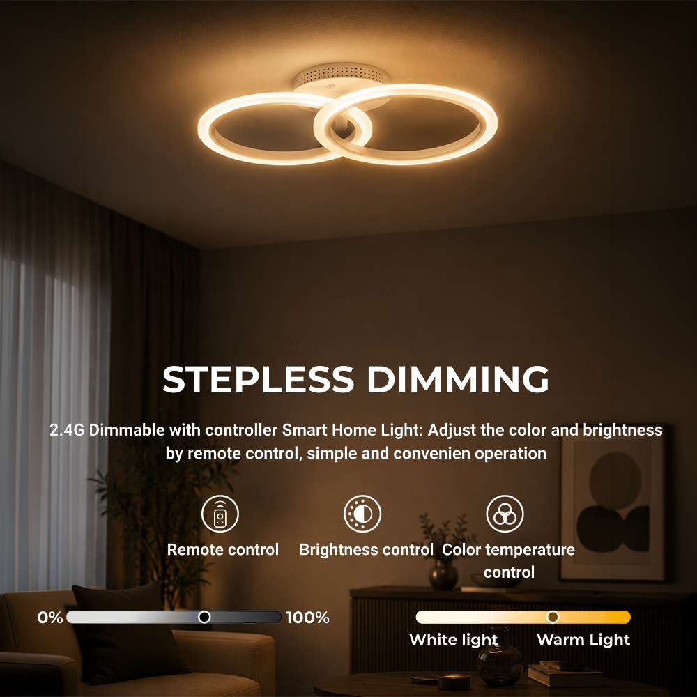LED chandelier with remote control BETTY 27W, 2 Circles, Cold/Warm/Neutral light, Dimmable, White LED chandelier with remote control Default Title Alessandro Design