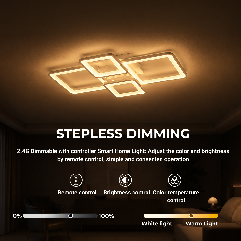 LED chandelier with remote control ELLA 67W, 4 Squares, Cold/Warm/Neutral light, Dimmable, White LED chandelier with remote control Default Title Alessandro Design