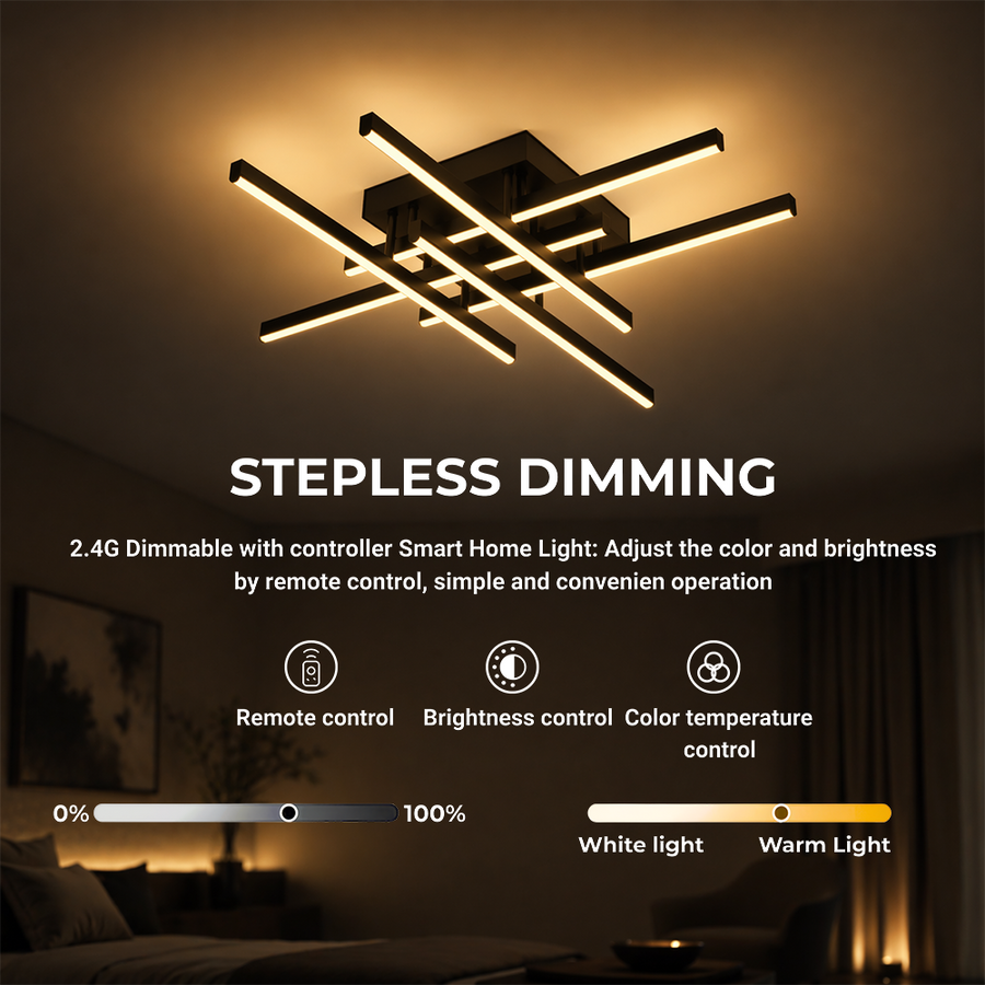 LED Chandelier with Remote Control LINEX, 81W, 6 Elements, Linear, Cold/Warm/Neutral light, Dimmable, Black LED Chandeliers with Remote Control Default Title Alessandro Design