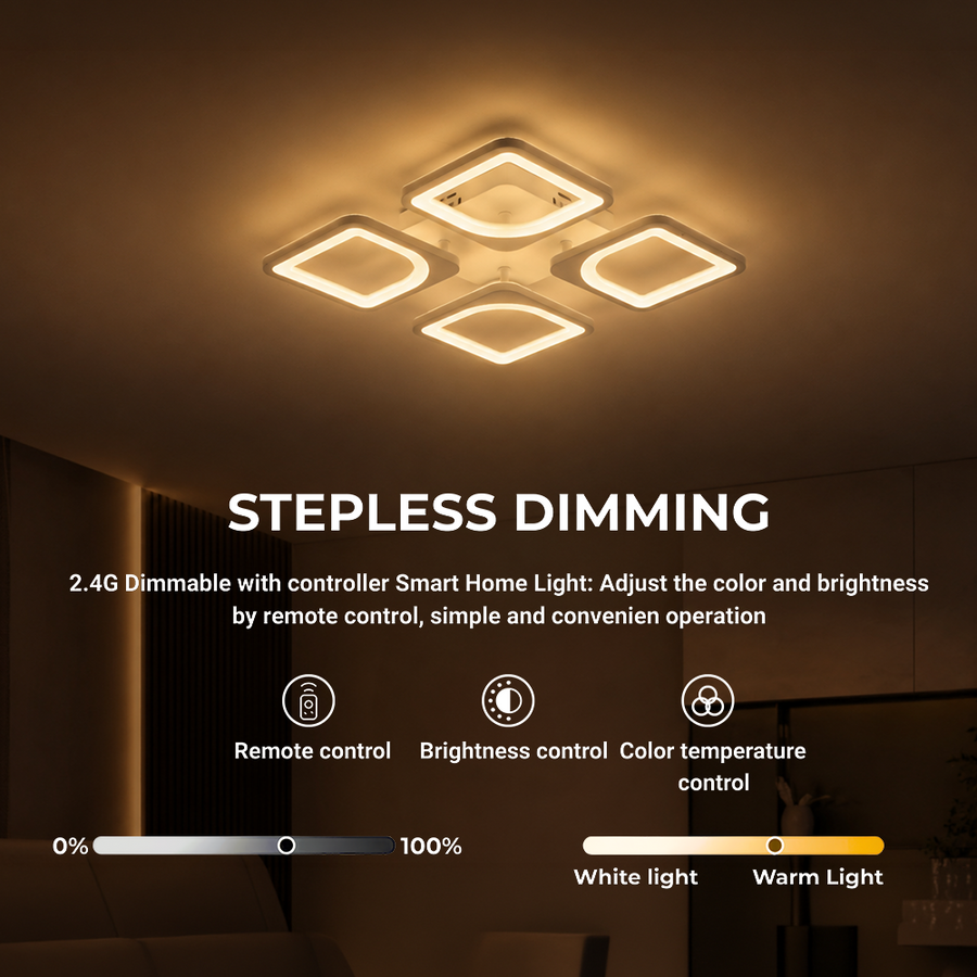 LED chandelier with remote control ZOE 53W, 4 Squares, Cold/Warm/Neutral light, Dimmable, White LED chandelier with remote control Default Title Alessandro Design