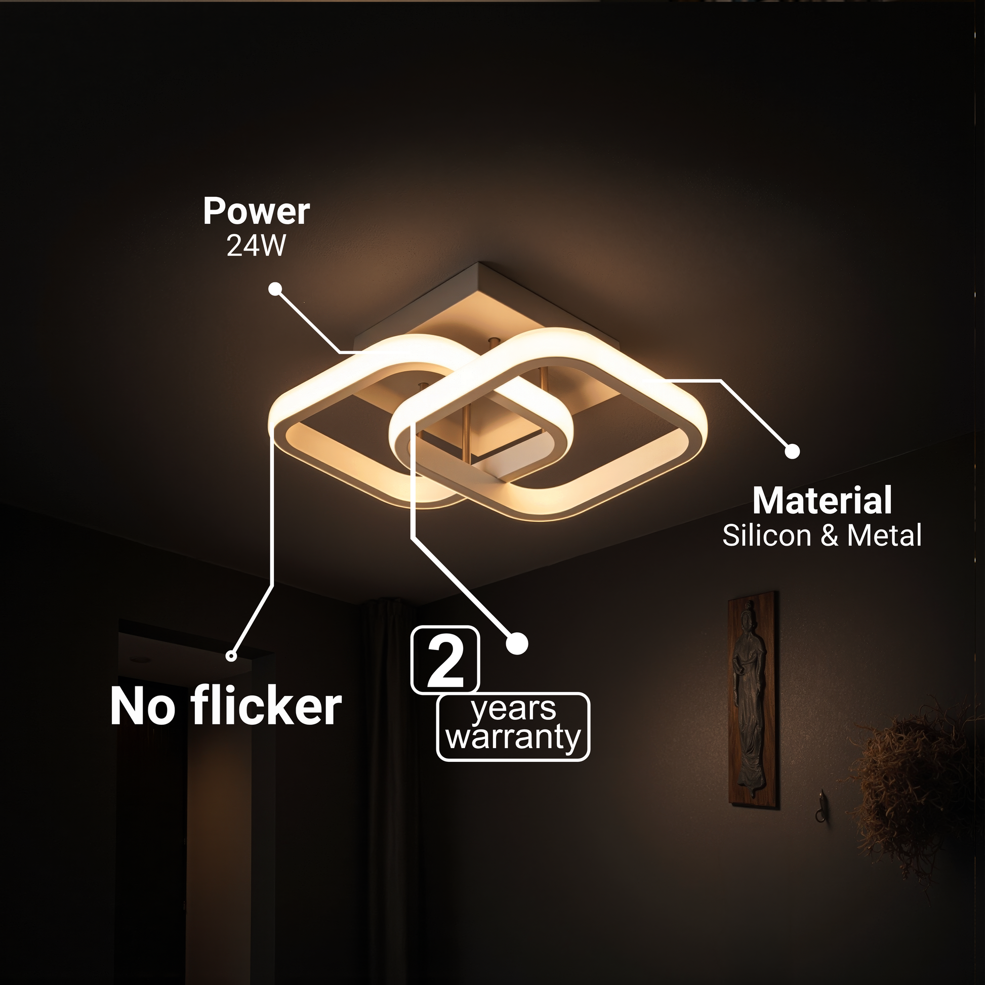 VERTEX Matrix LED Chandelier, Overlapping Diamonds, Metal Frames, 24W, 2 Diamonds, Cold/Warm/Neutral Light 3000K/4000K/6000K, White LED Chandeliers Default Title Alessandro Design