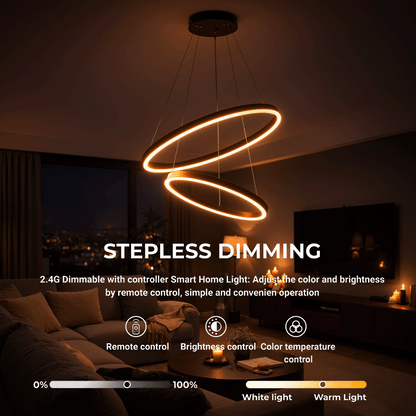 Suspended LED Chandelier with Remote Control CASIANA 40W, 2 Circles, Cold/Warm/Neutral Light 3000K/4000K/6000K, Dimmable, Black, Adjustable Height, Metal and Acrylic LED Chandeliers with Remote Control Default Title Alessandro Design