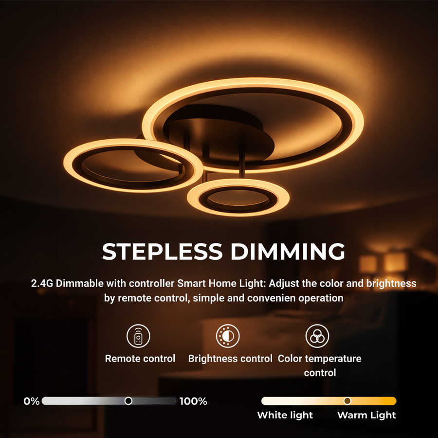LED Chandelier with remote control BETTY 40W, 3 Circles, Cold/Warm/Neutral light, Dimmable, Black LED Chandeliers with Remote Control Default Title Alessandro Design