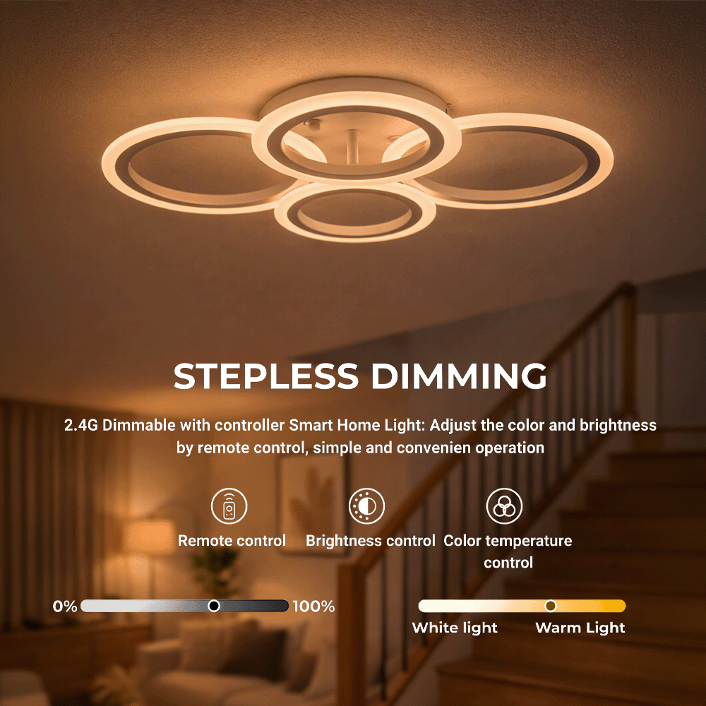 LED chandelier with remote control BETTY 43W, 4 Circles, Cold/Warm/Neutral light, Dimmable, White LED chandelier with remote control Default Title Alessandro Design