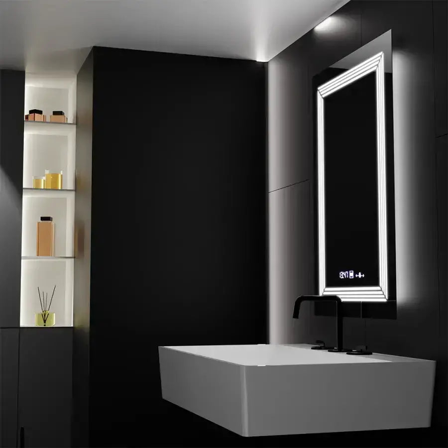 Rectangular LED Mirror, 60x80cm, Venezia Marcello MotionGlow Sensor, Defog System, Clock & Thermometer, Dimmable, Warm Neutral Cold Light 3000K/4000K/6000K Marcello Mirrors Default Title Alessandro Design