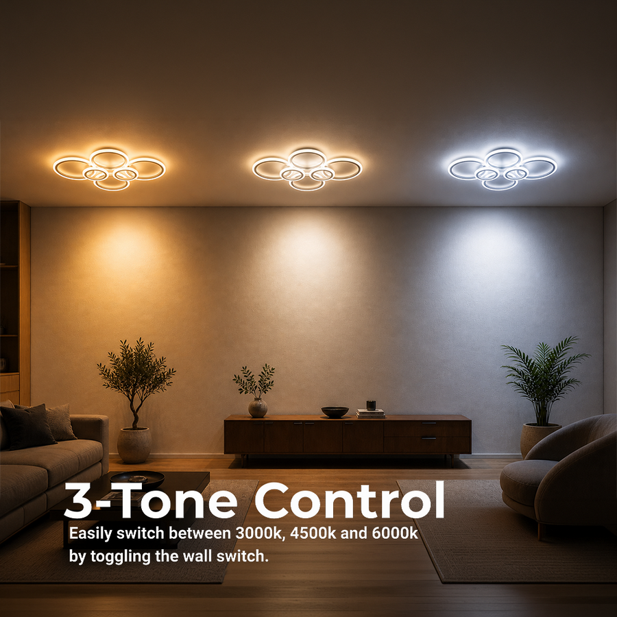 LED chandelier with remote control BETTY 82W, 6 Circles, Cold/Warm/Neutral light, Dimmable, White LED chandelier with remote control Default Title Alessandro Design