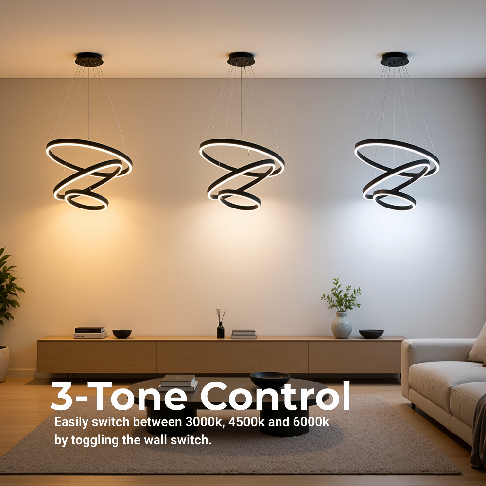 Suspended LED chandelier with remote control CASIANA 85W, 3 Circles, Cold/Warm/Neutral light, Dimmable, Black, Height Adjustable LED Chandeliers with Remote Control Default Title Alessandro Design