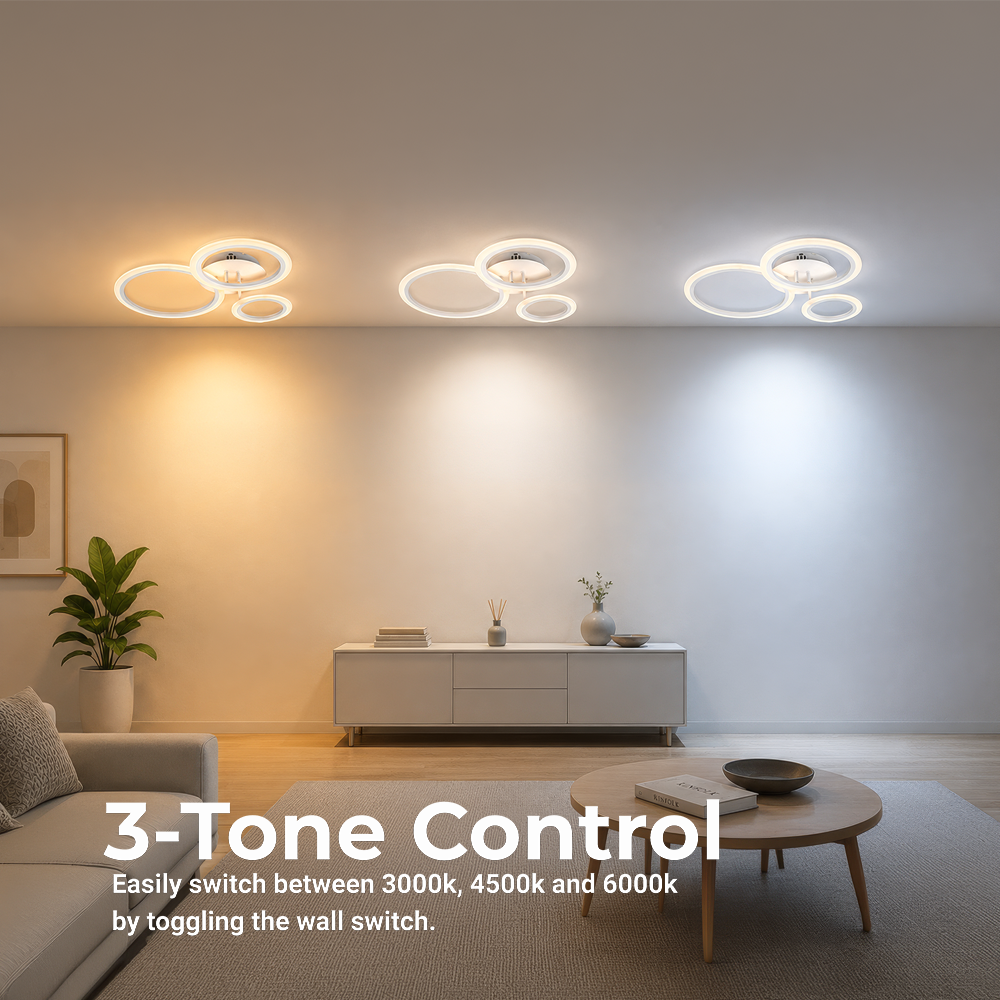 LED Chandelier with Remote Control BETTY 40W, 3 Circles, Cold/Warm/Neutral Light, Dimmable, White, Metal and Acrylic LED Chandeliers with Remote Control Default Title Alessandro Design