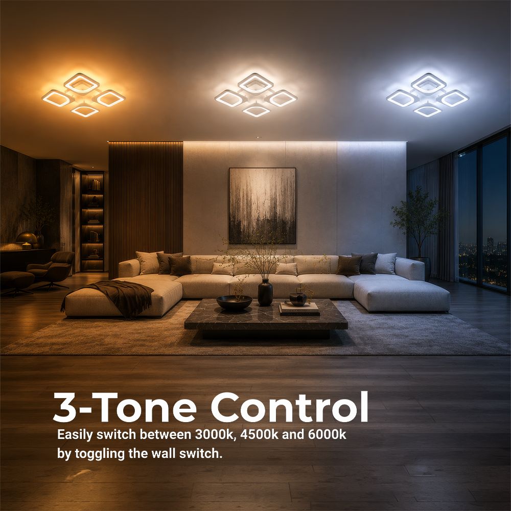 LED chandelier with remote control ZOE 53W, 4 Squares, Cold/Warm/Neutral light, Dimmable, White LED chandelier with remote control Default Title Alessandro Design