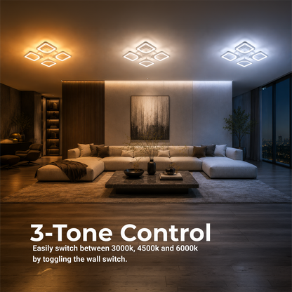 LED chandelier with remote control ZOE 53W, 4 Squares, Cold/Warm/Neutral light, Dimmable, White LED chandelier with remote control Default Title Alessandro Design