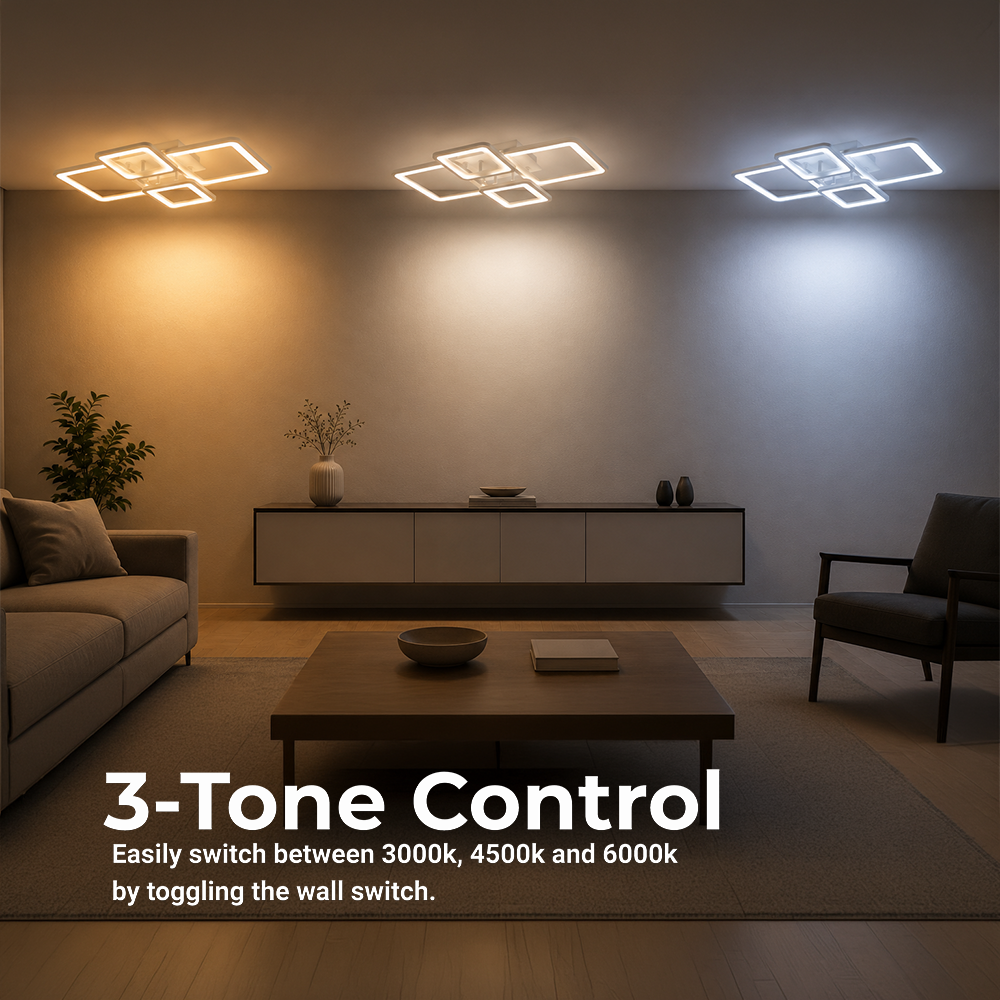 LED chandelier with remote control ELLA 67W, 4 Squares, Cold/Warm/Neutral light, Dimmable, White LED chandelier with remote control Default Title Alessandro Design
