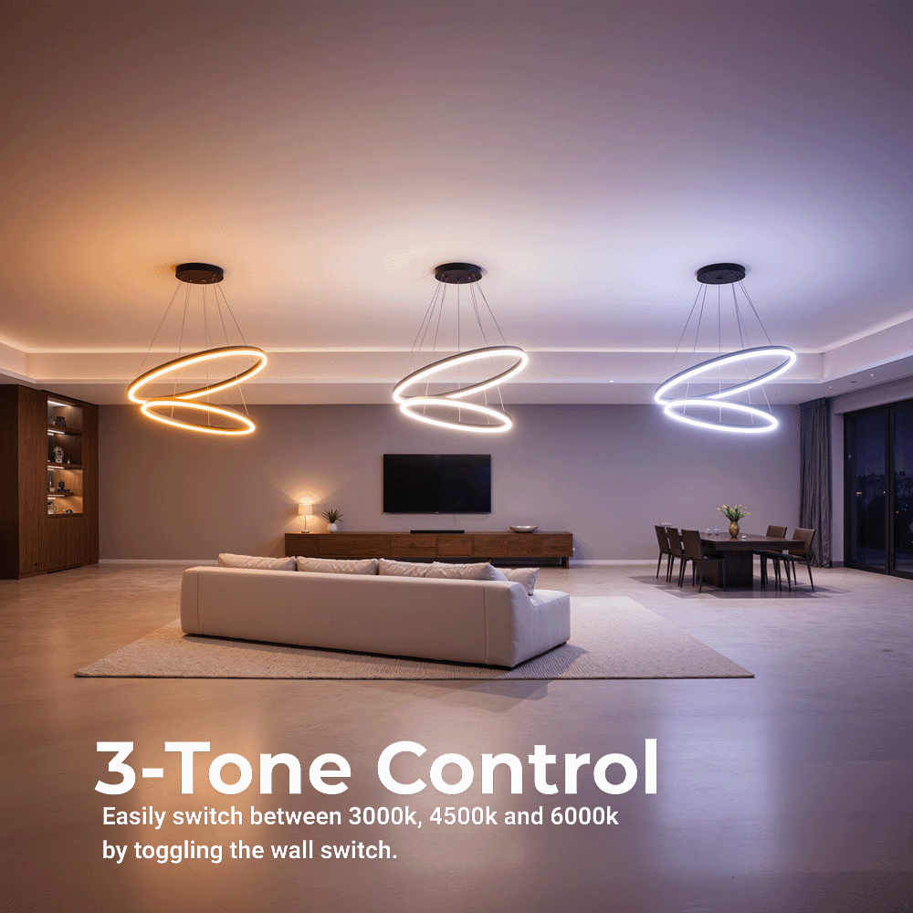 Suspended LED Chandelier with Remote Control CASIANA 40W, 2 Circles, Cold/Warm/Neutral Light 3000K/4000K/6000K, Dimmable, Black, Adjustable Height, Metal and Acrylic LED Chandeliers with Remote Control Default Title Alessandro Design