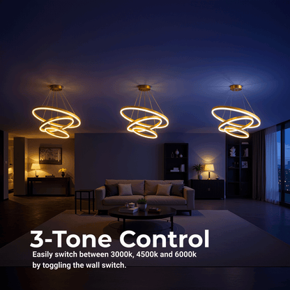 Suspended LED chandelier with remote control ELIZABETH, 85W, 3 Circles, Cold/Warm/Neutral light, Dimmable, Shiny Gold, Height Adjustable LED Chandeliers with Remote Control Default Title Alessandro Design