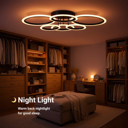 LED Chandelier with Remote Control BETTY 82W, 6 Circles, Cold/Warm/Neutral Light, Dimmable, Black LED Chandeliers with Remote Control Default Title Alessandro Design