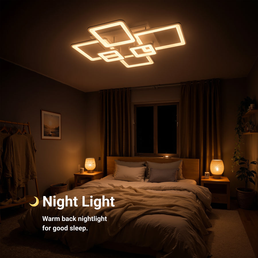 LED chandelier with remote control ELLA 119W, 6 Squares, Cold/Warm/Neutral light, Dimmable, White LED chandelier with remote control Default Title Alessandro Design