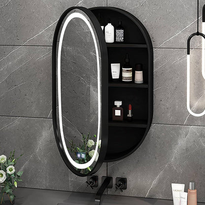 Oglinda LED cu Dulap, Ovala, 50x80cm, Dezaburire, Lumina Rece/Calda/Neutra, Rama Neagra, Spatiu de Depozitare Oglinzi Dulap Default Title Alessandro Design