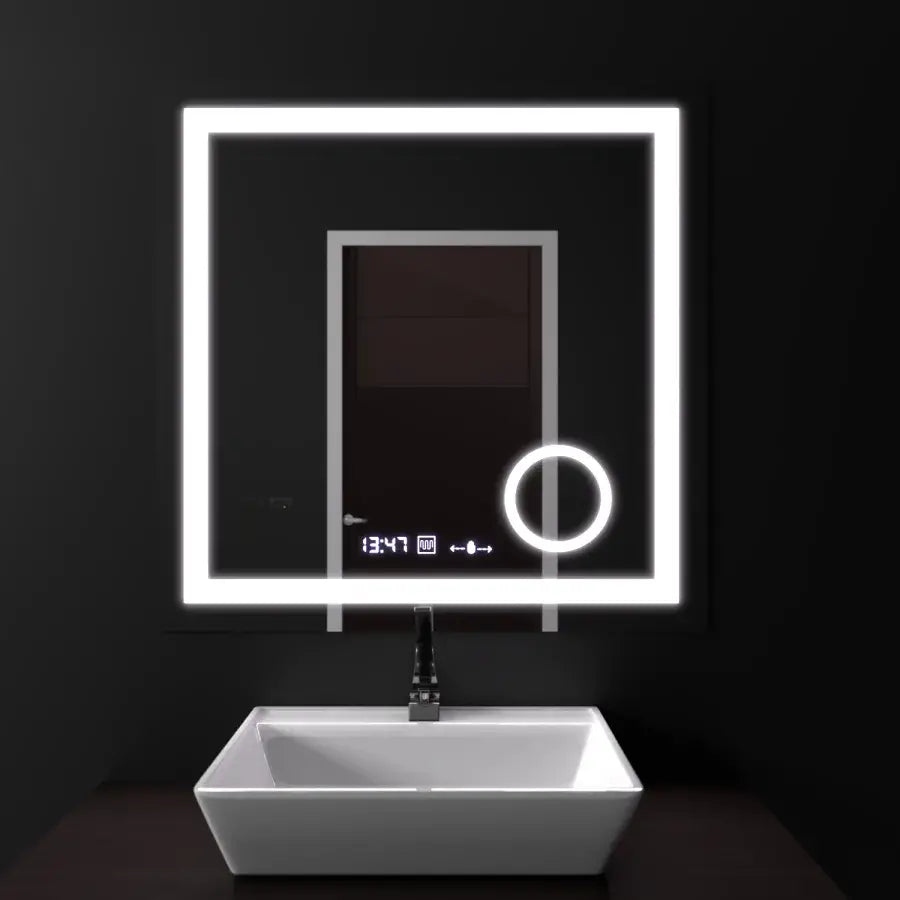 Rectangular LED Mirror, 60x60cm, Souverain MotionGlow Marcello, De-fogging System, Clock & Thermometer, Cosmetic Magnifier, Dimable Marcello Mirrors Default Title Alessandro Design