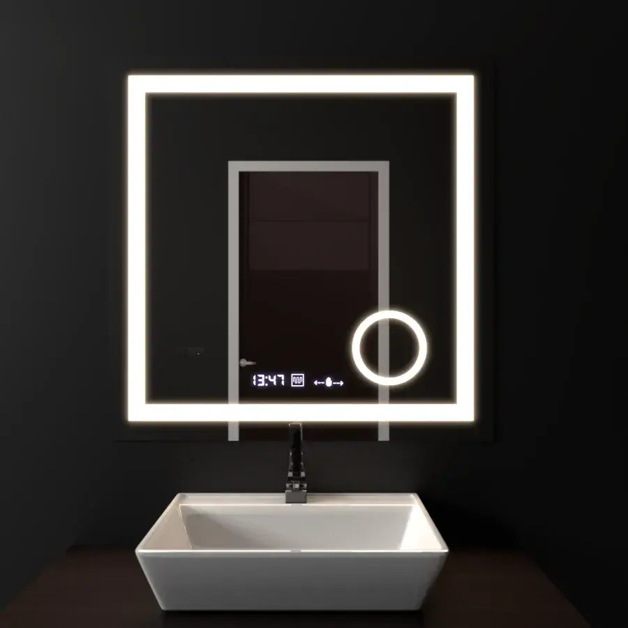 Rectangular LED Mirror, 60x60cm, Souverain MotionGlow Marcello, De-fogging System, Clock & Thermometer, Cosmetic Magnifier, Dimable Marcello Mirrors Default Title Alessandro Design