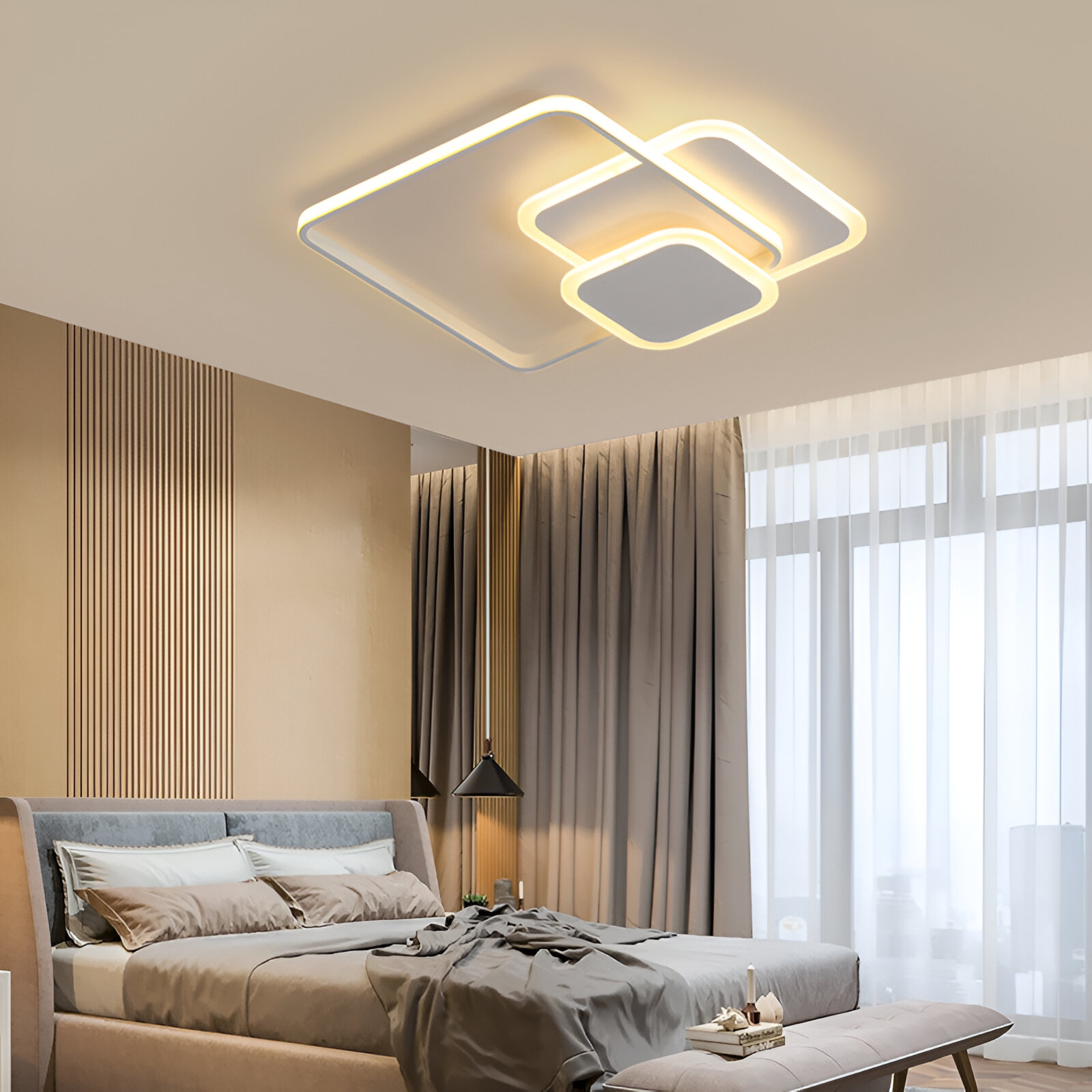 LED chandelier with remote control ANEMONA 75W, 3 Squares, Cold/Warm/Neutral light, Dimmable, White LED chandelier with remote control Default Title Alessandro Design